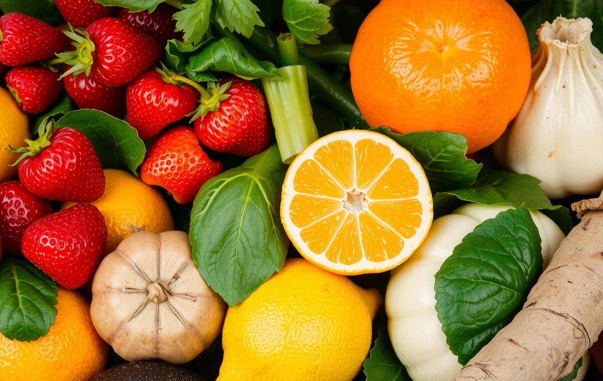 Assortiment de fruits et légumes frais riches en vitamines