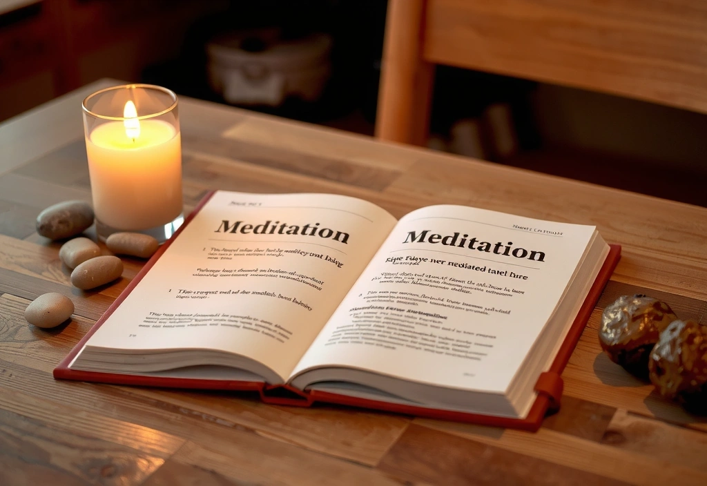Livre ouvert sur la méditation avec bougie